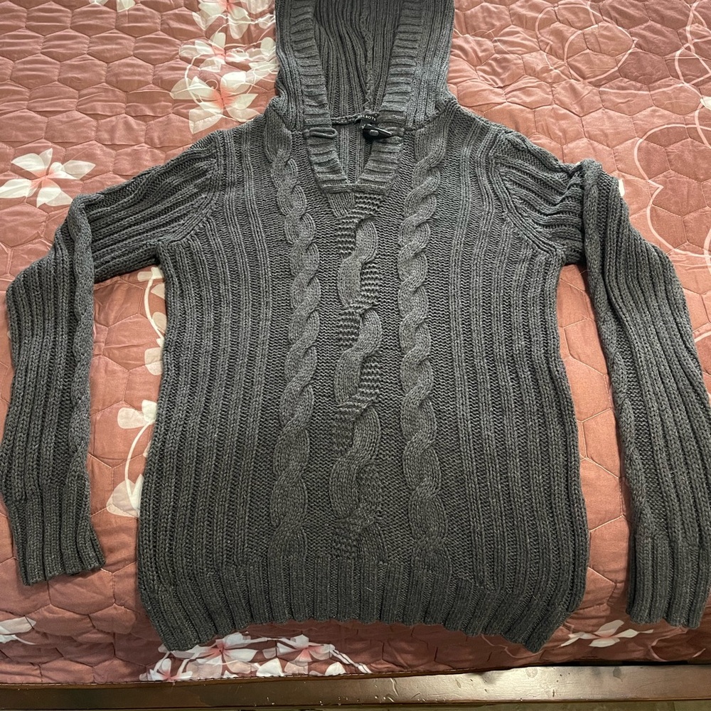 Talbots Women’s Charcoal V-Neck Cable Knit and hoodie Sweater